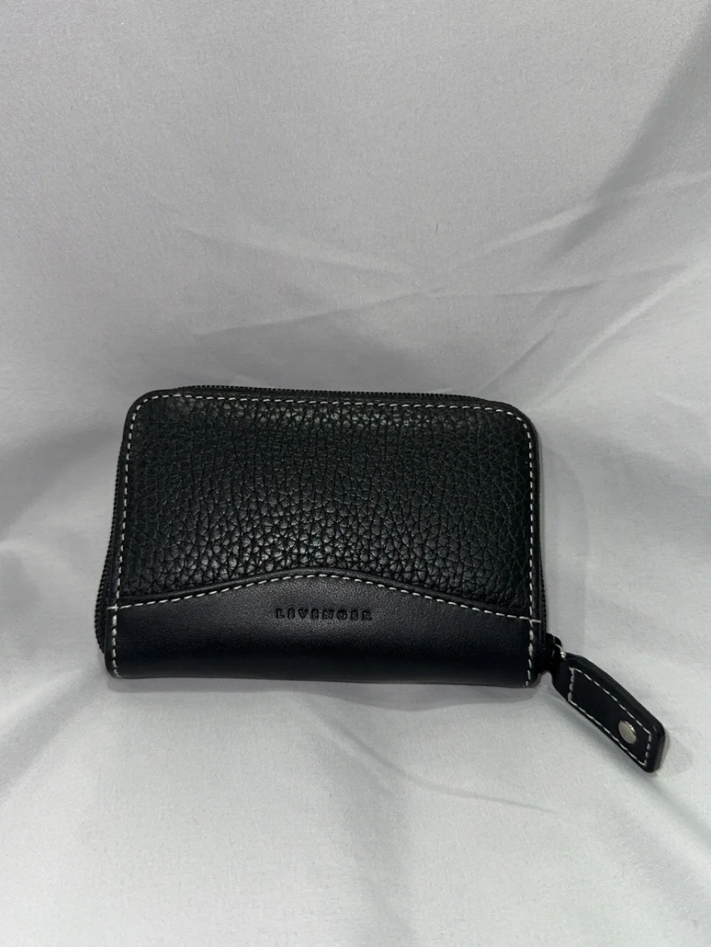 Levenger Bradley Black Pebbled & Smooth Leather Zip Accordion Card Holder